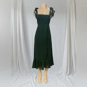 Lulu’s Chic Dark Green Midi Dress with Tie Straps Size S
